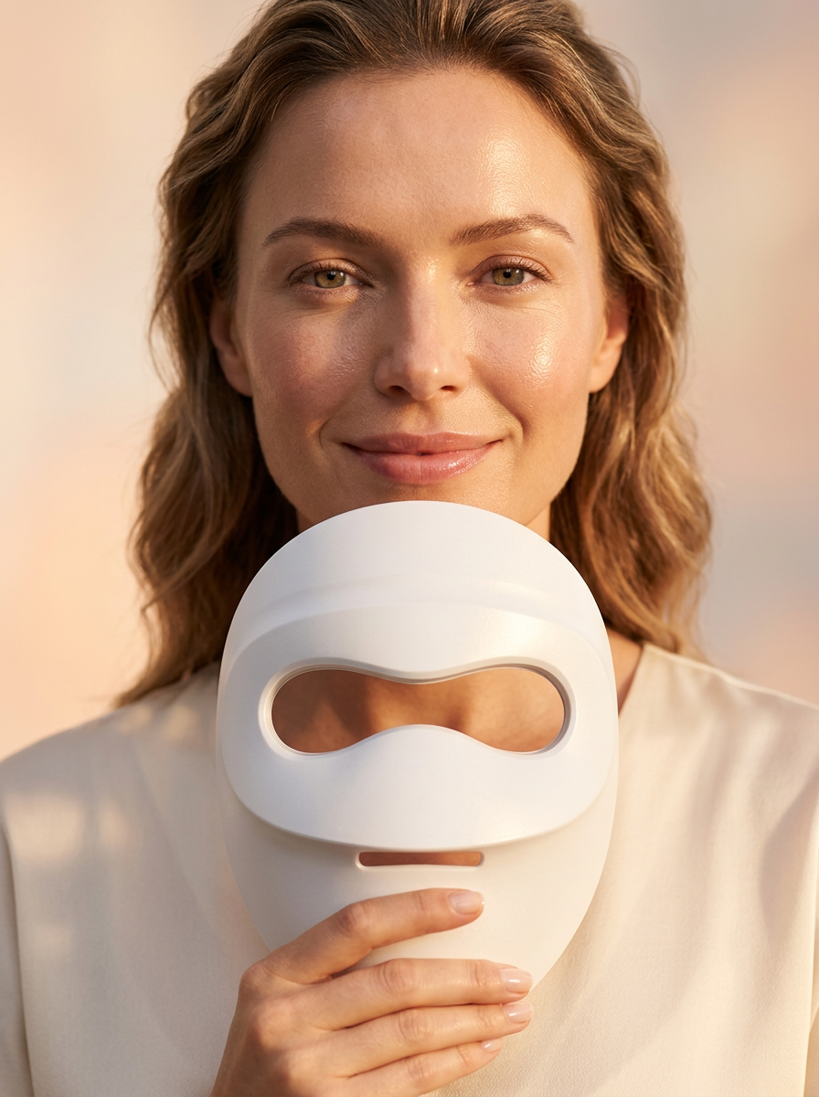 Radiant woman holding the SmartLED mask