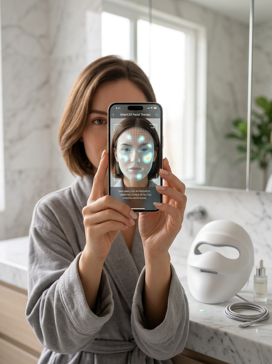 Woman using the SmartLED app