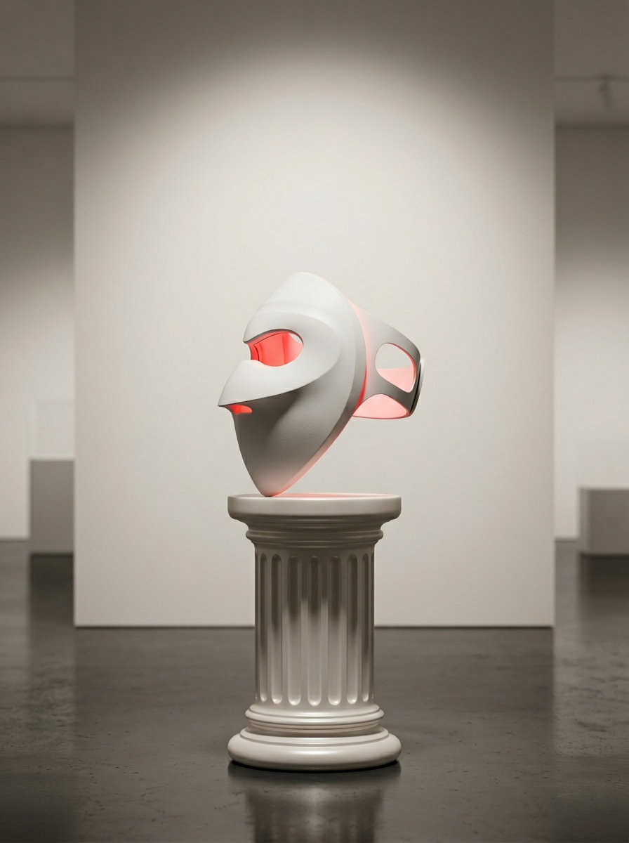 SmartLED mask presented on a museum pedestal